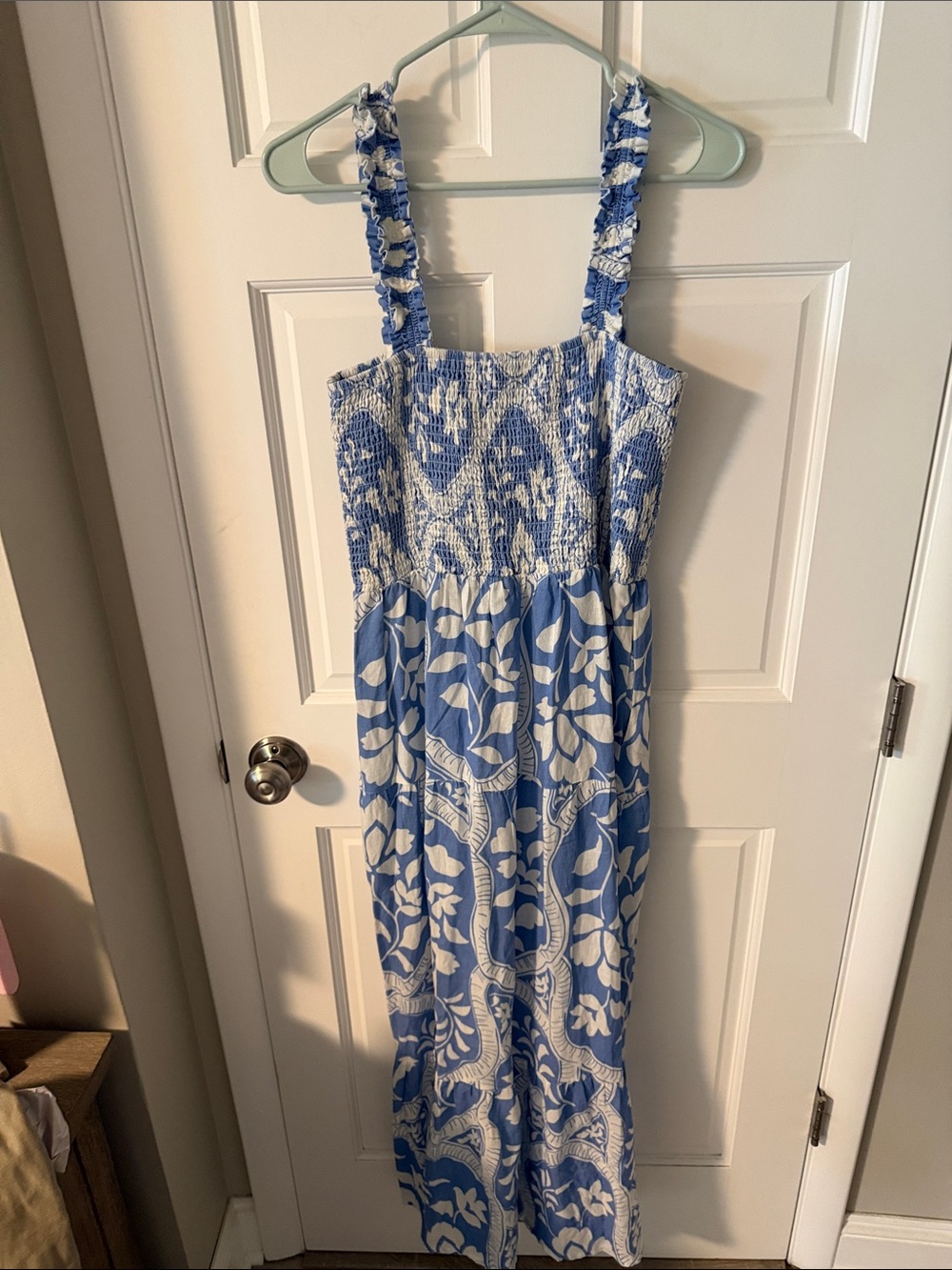 NWT Marine Layer Selene Smocked Maxi Dress Blue Tile Floral Coastal Cottagecore - Picture 9 of 10